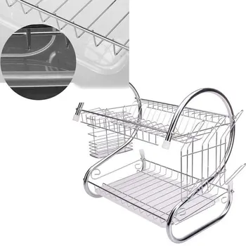 

Wrought Iron Kitchen Drain Rack Dish Storage Rack Double Layer Double Plate Tableware Rack