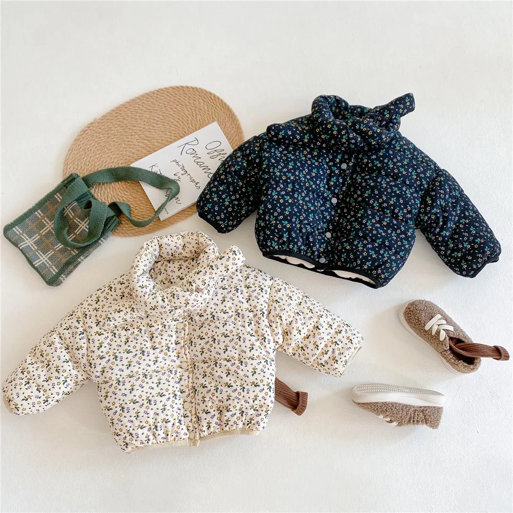 

New Floral Down Spring Autumn Children Coat Kids Baby Clothes Girls Overcoat Thicken Jackets Outwear Tops High Quality