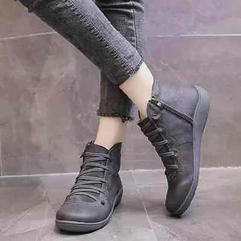 

Autumn Spring Retro Punk Boots Women Fashion Leather Platform Ankle Boots for Women Casual Zipper Round Toe Wedges Female Shoes