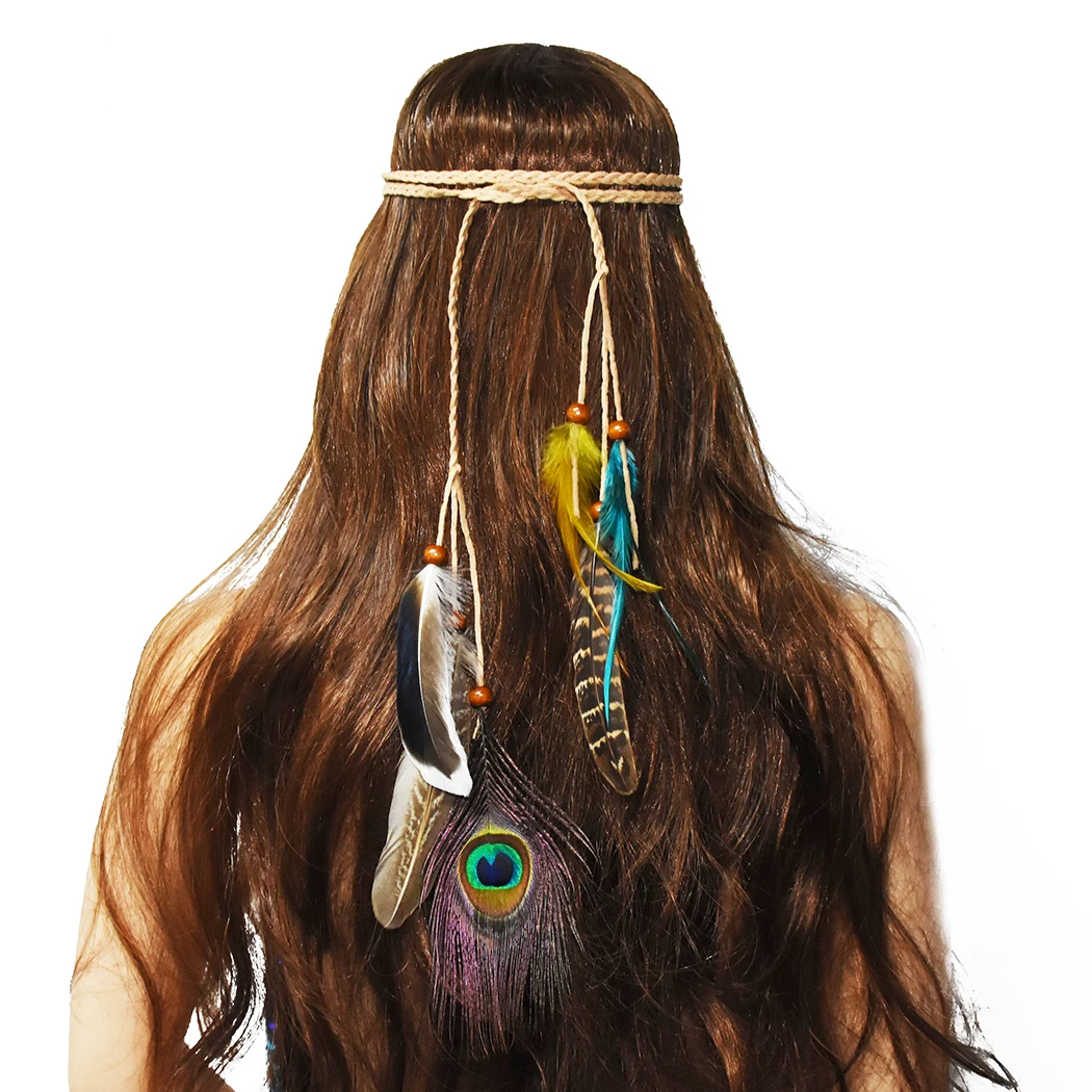F-0606-A Лидер продаж Богемный Хиппи повязка на голову Ловец снов перо Hairband для женщин модная повязка на голову с перьями павлина аксессуары для волос - Окраска металла: F-0606-A