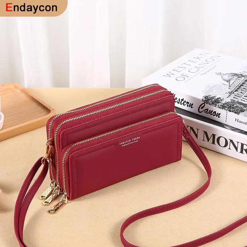 Multifunctional Wallet Mobile-Phone-Bag Womens Zipper Simplicity Small PU Messenger-Bag