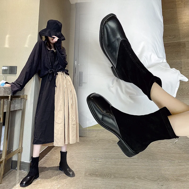 

Thin Boots Women's Women's Chunky-Heel Semi-high Heeled Suede Martin Boots England Boots Women's 2019 Autumn Anti-slip Short Boo