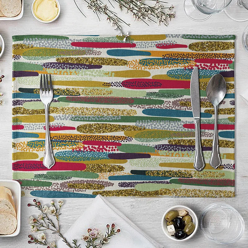 

Creative Graffiti Table Mat Colorful Stripes Mat Kitchen Table Cup Mat Placemats Eco-Friendly Tea Party Decorations