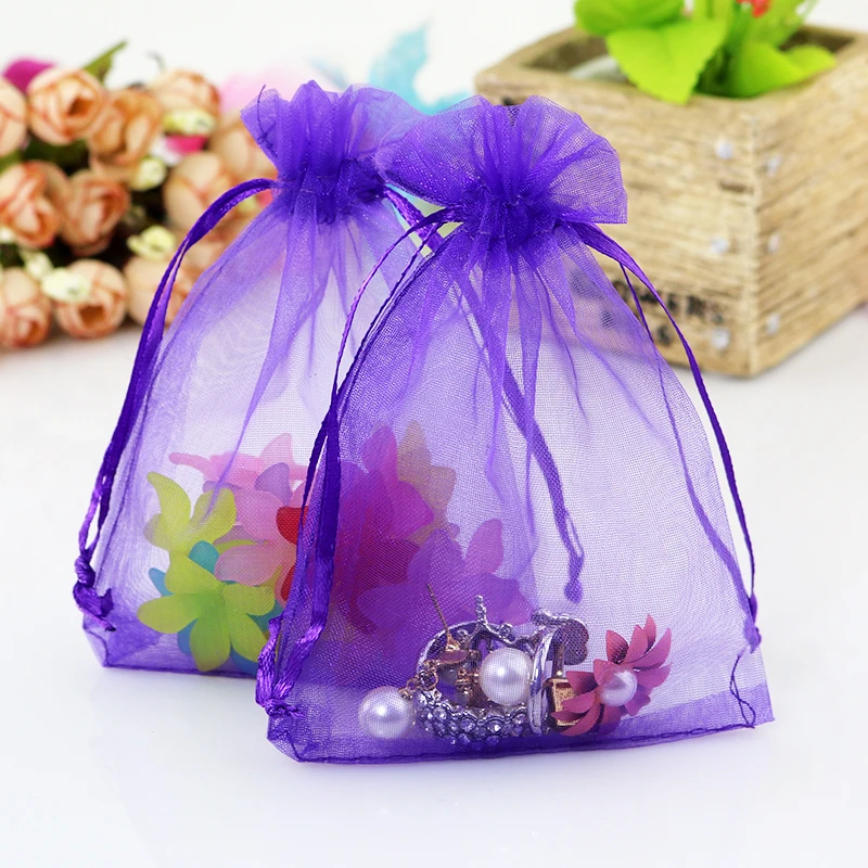 

9x12cm (3.5"x4.7") 1000pcs/lot Deep Purple Organza Bag Wedding Jewelry Packaging Bag Cute Organza Pouches Drawstring Gift Bags