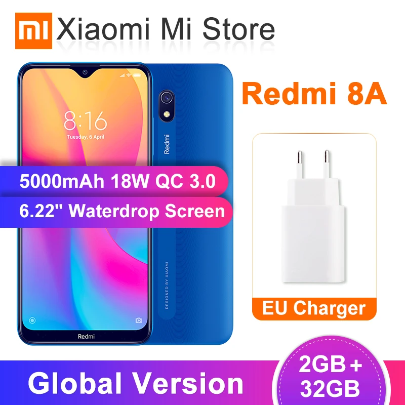 

Global Version Xiaomi Redmi 8A 2GB 32GB 8 A Mobile phone 6.22" Snapdargon 439 Octa core 12MP Camera 5000mAh Battery 18W QC 3.0