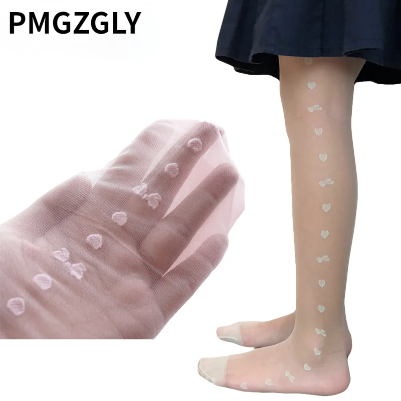 Kids Pantyhose Summer Baby Girls 4-10Y Sheer Silk Ballet Stockings Transparent Candy Color Love Heart Bow Tie