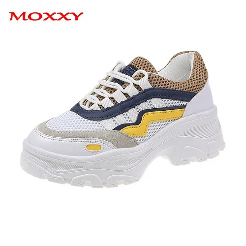 Yellow New Autumn Women High Heel sneakers Platform Vintage Chunky Sneakers Women Shoes Casual Shoes Female Designer Basket Femme - Цвет: Yellow