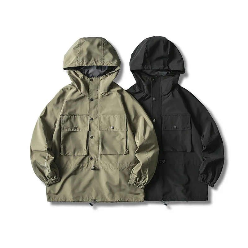 

City Where the Product 2019 Autumn Dual Pocket Tooling Jacket Solid Color Hooded MEN'S Coat Tooling Jacket Men's