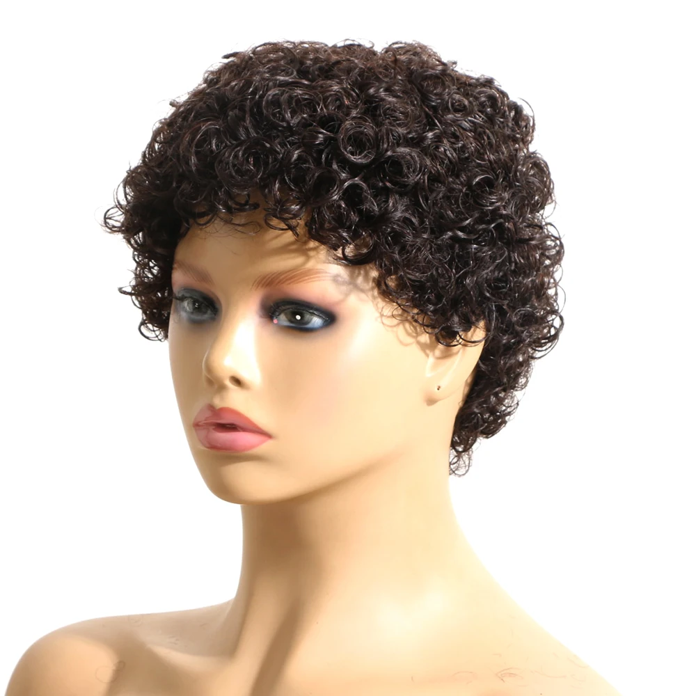 afro encaracolado piexie corte completo máquina peruca