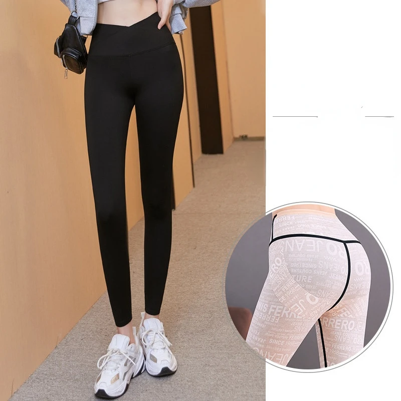 Thickened Shark Skin Leggings for Women Wear Autumn and Winter Cross High Waist Hip Lifting Belly Closing Yoga  Pants ribbed leggings
