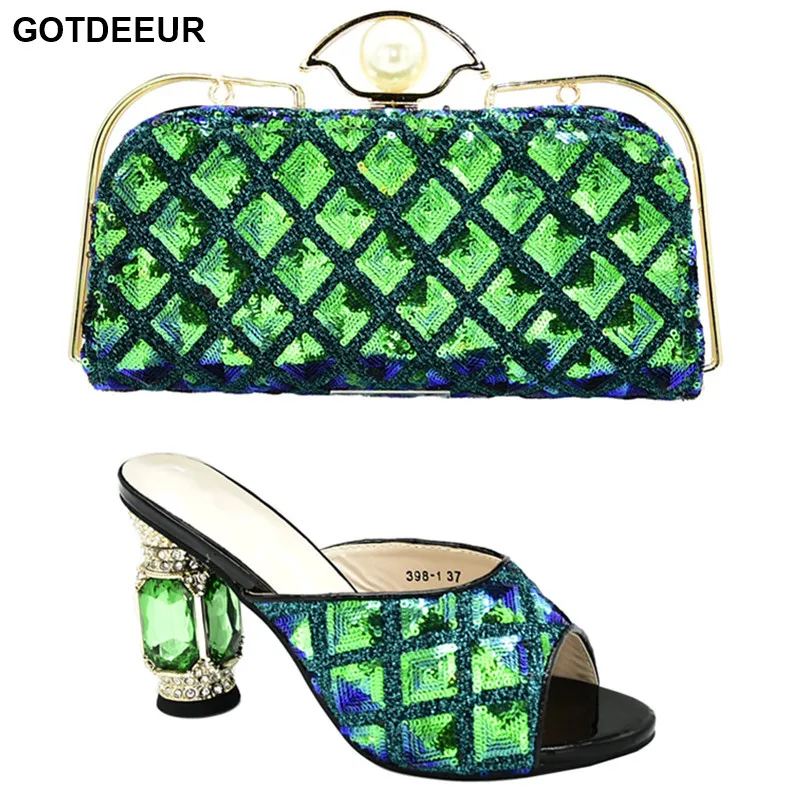 

Latest Design African Wedding Shoe and Bag Set Luxury Shoes Women Designers Nigerian Women Party Pumps Slip-On Metal Decoration