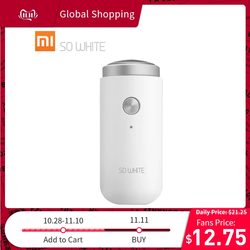 

Xiaomi SO WHITE Mini Electric Shaver Washable Shaving Machine with LED Indicator Portable USB Rechargeable Razor Beard Trimmer