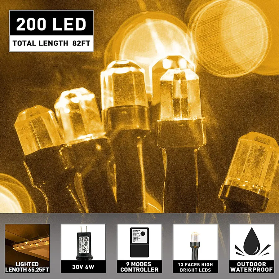 20m 200 led natal estrela string luz