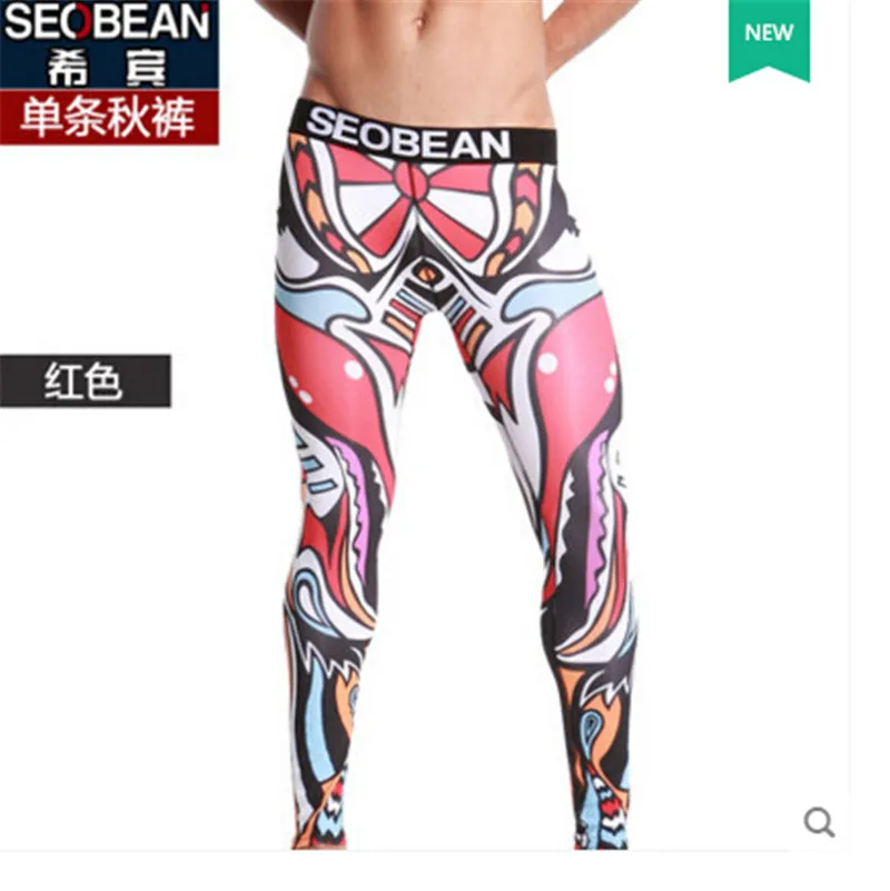New Seobean men's  long johns warm tight low-waist themal  fashion decorative pattern legging 3 colors