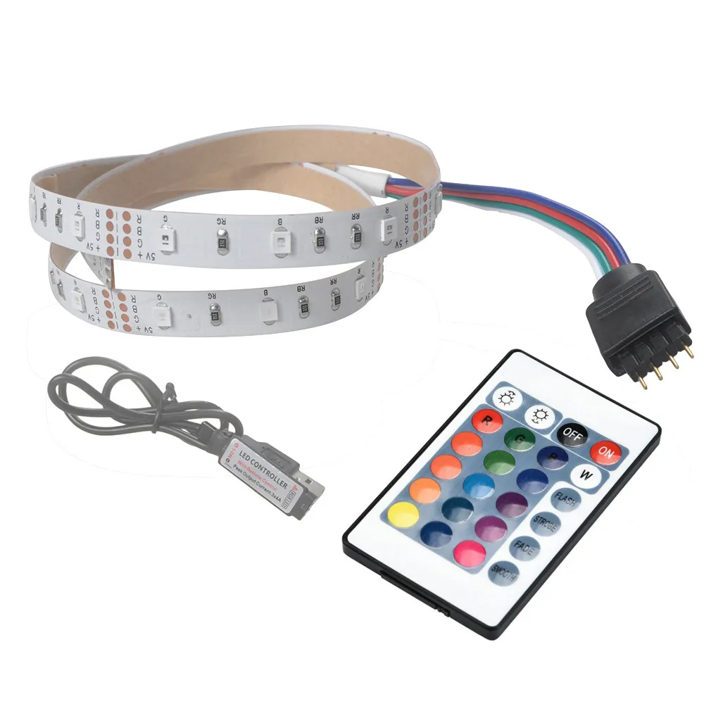 USB SMD2835 LED Strip RGB LED Strip Light 50100200CM LED Tape With 24 Key Remote Controller Lamp Backlight Striscia 30SEP11 (5)