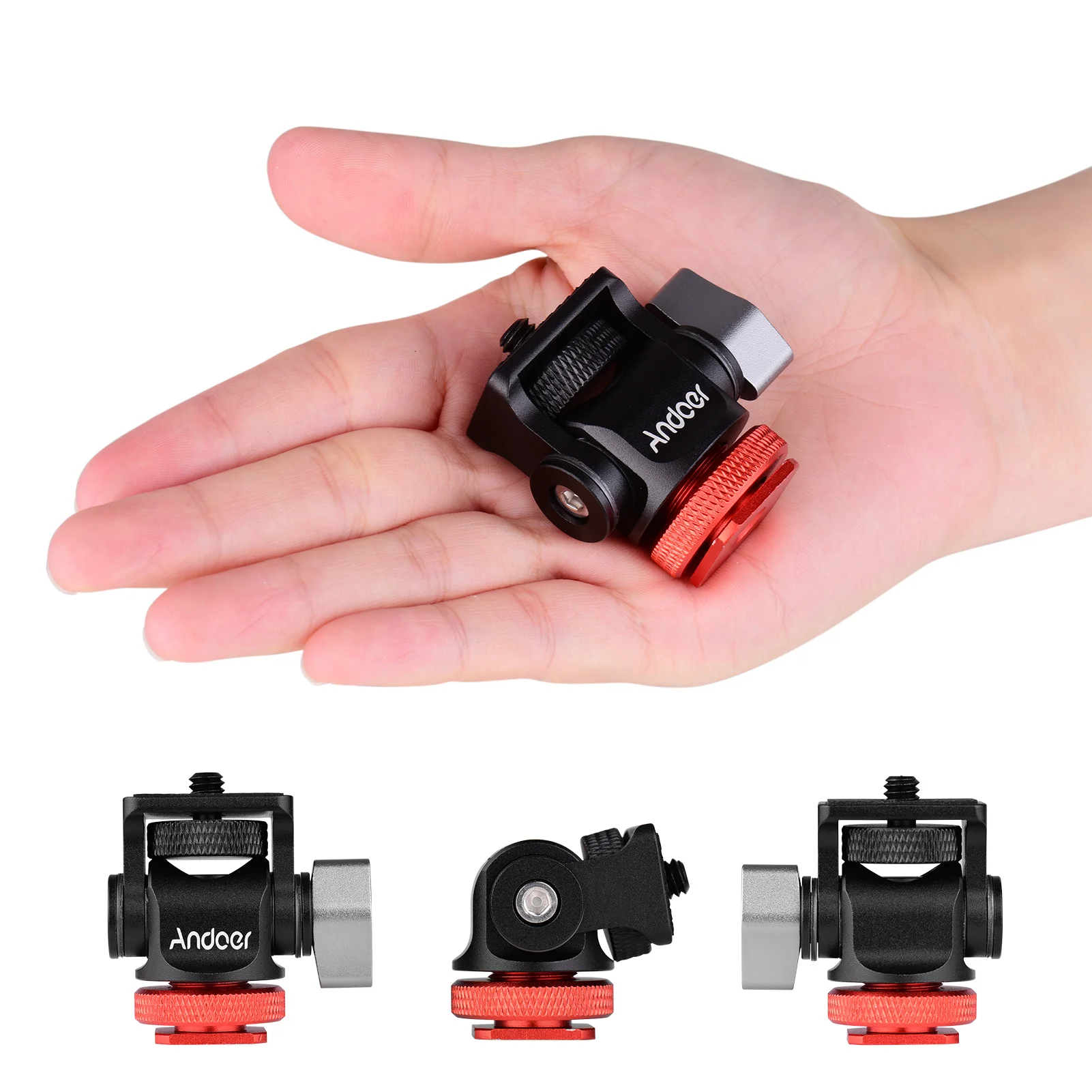 Andoer Mini Monitor Mount Tripod Head Cold Shoe Adapter Aluminum Alloy 1/4 Inch Screw for Camera Flash Microphone LED Fill Light camera screw mount,microphone screw adapter