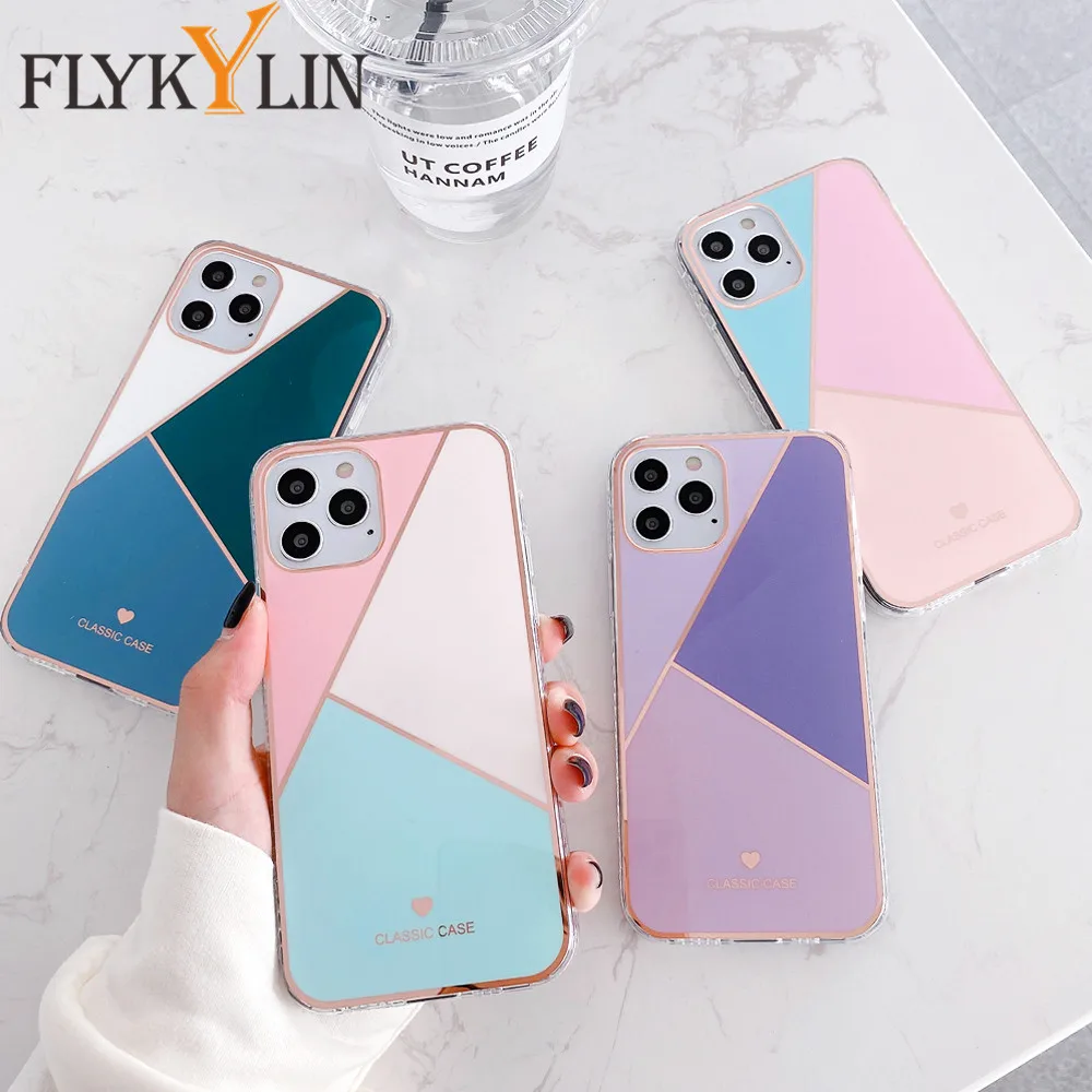 FLYKYLIN чехол для телефона с геометрическим покрытием iPhone 12 11 Pro Max XR XS 7 8 Plus мягкий IMD
