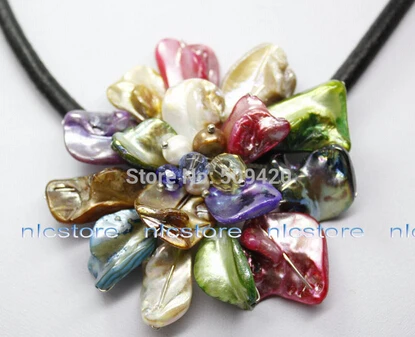 > 60 мм смешанные цвета mother of pearl weave shell цветок ожерелье кулон 17"