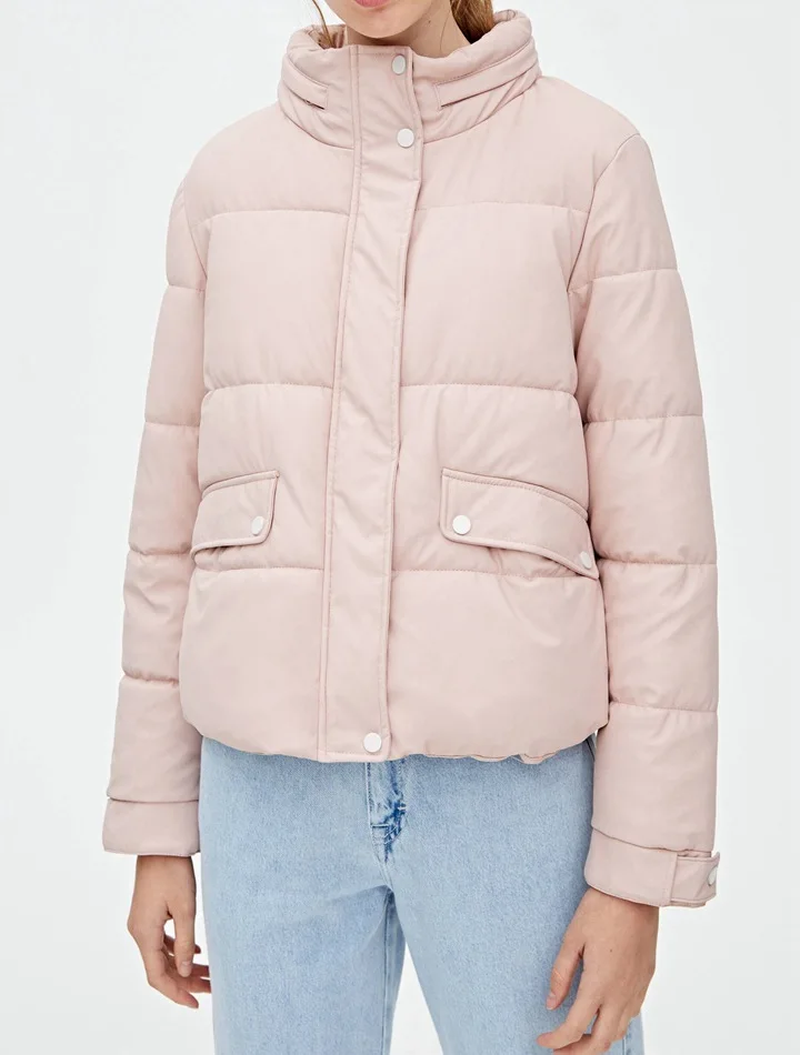 

Overplus of Goods Exported to Europe And US Autumn & Winter Women's New Style Y Light Pink Stand Collar Velvet Inner Wearing Sol