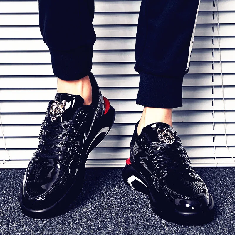

Patent Leather Bright Surface MEN'S SHOES Winter 2019 New Style Shoe Mirror Leather Shoes Men's Korean-style Trend Casual Board