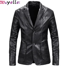 Мужской кожаный блейзер, повседневная приталенная куртка из искусственной кожи, мужские Модные Черные вечерние/Свадебные/деловые блейзеры, кожаная куртка 4XL