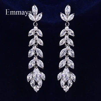 

Emmaya Fashion Design White Long Earring Branch Shape Full Of Cubic Zircon Elegant Jewelry Women Fashion Dress-up In Dinner