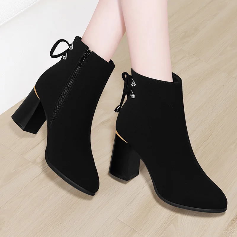 

With Skirt of Short Boots Women's 2019 Autumn And Winter New Style Thick Bottomed High-Heel Martin Boots plus Velvet Boots WOMEN