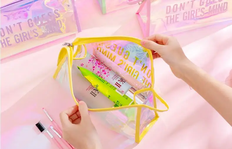 1pc Pencil Case Kawaii Storage Bag Travel Portable Waterproof Wash Bag Creative Transparent Large Capacity Storage Pen Case