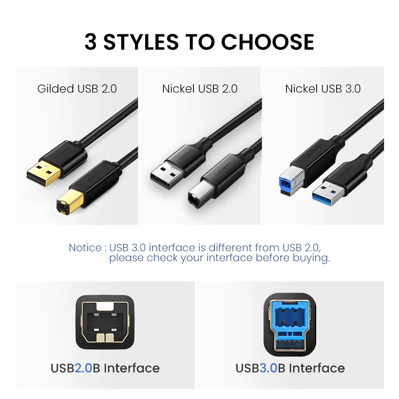 Ugreen USB кабель USB для принтера Тип B папа-папа USB 3,0 2,0 кабель для Canon Epson hp ZJiang принтер этикеток ЦАП USB принтер