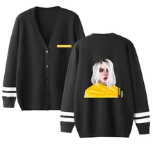 Billie эйлиш шаблон печати Женская Спортивная одежда Мужская повседневная спортивная одежда Забавный Повседневный Кардиган Свитер хлопковый кардиган свитер