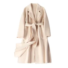 Новое осеннее и зимнее двухстороннее шерстяное пальто женское длинное шерстяное пальто женское корейское свободное тонкое OL кашемировое пальто NS1456