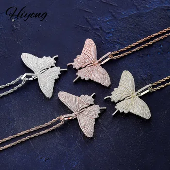 

Hiyong Hip Hop Shiny Necklaces Butterfly Iced Out Full Cubic Zircon Gold Silver Color Pendant Lover Chain Necklace Jewelry Gifts