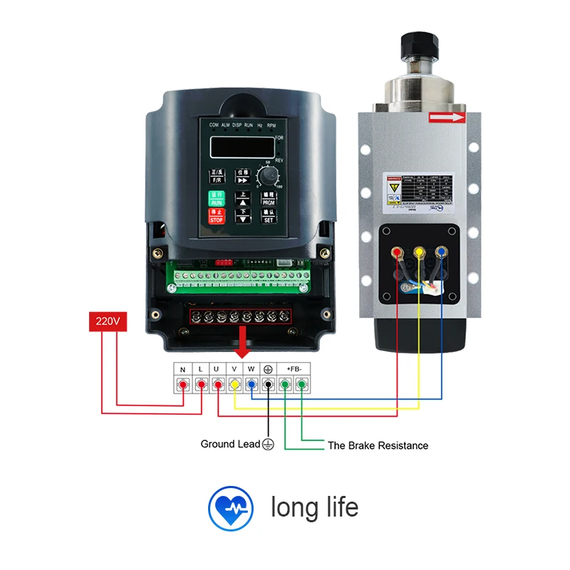 Z axis Spindle motor kit 2.2kw 2200w Air Cooling Square Spindle ER20 Motor + YL  VFD Inverter  + ER20 Collets For CNC