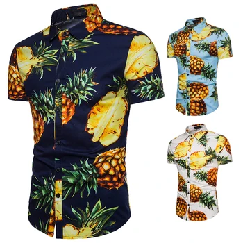 

Men's Shirt Beach Fashion Pineapple Pattern Yarn-dyed Summer Men's Short-sleeved Shirt Brand shirt Print shirt Man