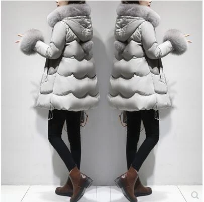 Gray KULAZOPPER/Лидер продаж, Высококачественная брендовая Роскошная куртка-пуховик с воротником из лисьего меха, женская зимняя куртка с меховым рукавом, женский теплый пуховик, LZ053 - Цвет: Gray