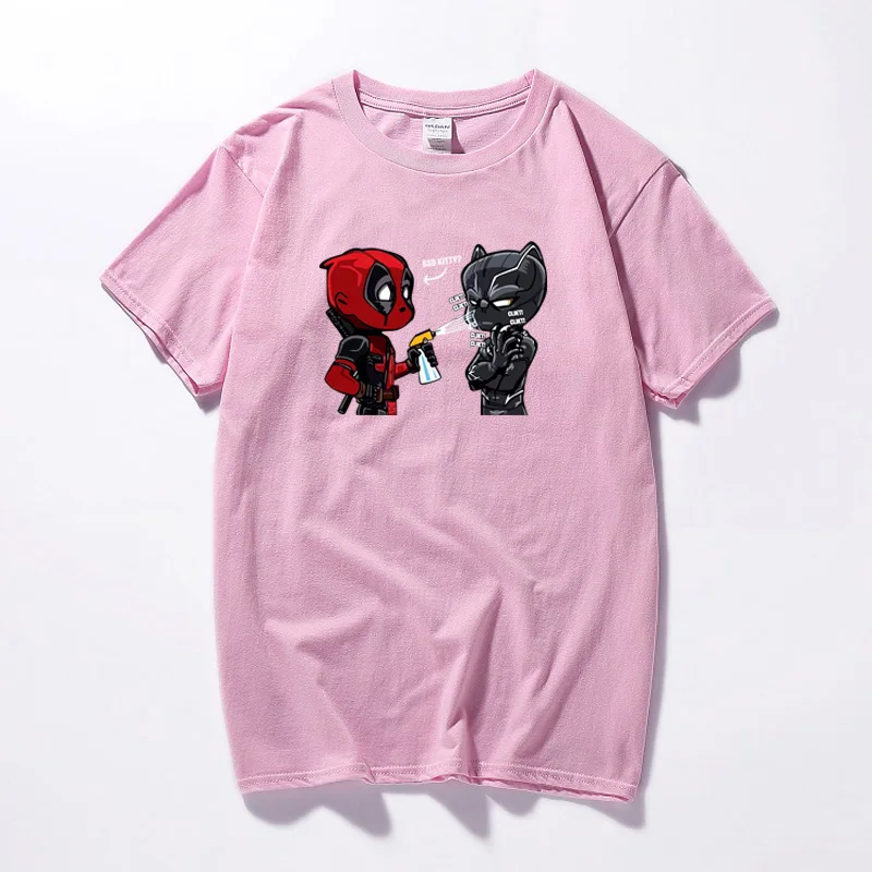 데드 풀 티셔츠 Bad Little Kitty 블랙 팬더 탑 Mens Tee 참신 하라주쿠 웃긴 t 셔츠 유니섹스 코튼 반소매 t 셔츠