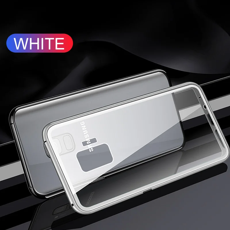 Магнитный металлический чехол для телефона samsung Galaxy S10 S9 S8 A8 A6 Plus, чехол для samsung A7 A9 S10E Note 8 9 S7 Edge - Цвет: Белый