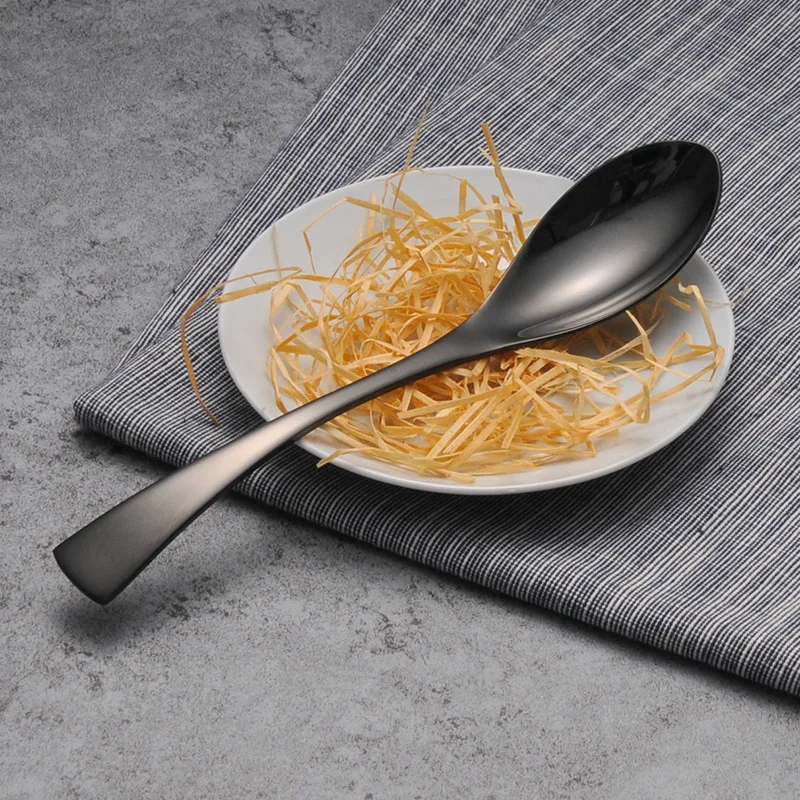 dinner spoon 5 шт./компл. черный Нержавеющая сталь западные столовые приборы Титан-покрытием Высокая-класс ужин Ножи набор вилок и ложек - Цвет: dinner spoon