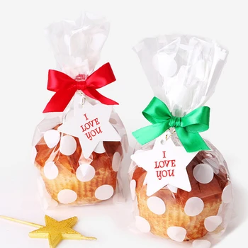 

100pcs OPP Candy Packaging Bag Pouch Wedding Birthday Party Transparent Polka Dot Plastic Bag Candy Bar Biscuits Cookie Gift Bag