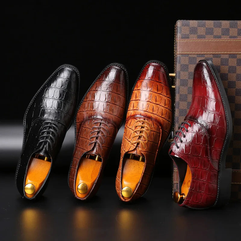 2019 Men Formal Shoes Office Social Designer Men's Crocodile Genuine Leather Wedding Luxury Elegant Male Business Dress Shoes