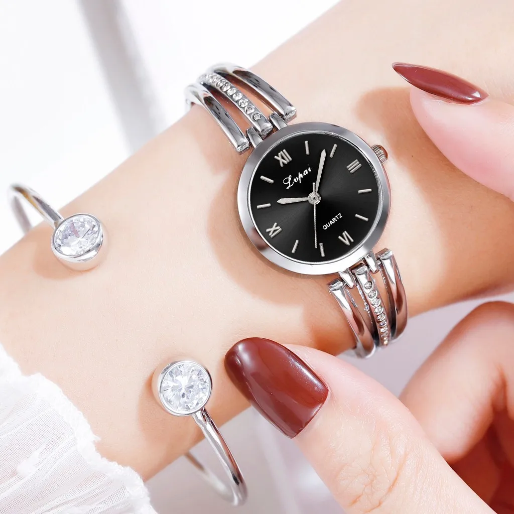 

LVPAI Brand Women Watches Fashion Simple Star Inlaid Rhinestone Stainless Steel Watch Ladies Quartz Watch Relogio Feminino