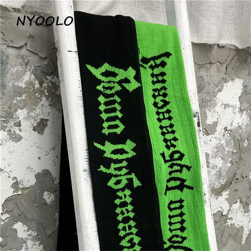 NYOOLO повседневный уличный Готический жаккардовый теплый длинный вязаный шарф с кисточками и буквами для мужчин и женщин