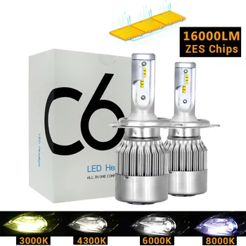 

C6 Led H4 ZES Chips Car Headlight Bulbs H7 LED H1 LED H11 H8 HB3 9005 HB4 Lamp 6000K 4300K 3000K 12V 16000LM C6 Plus
