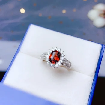 

SHILOVEM 925 silver real natural red garnet rings open trendy party Fine women Christmas gift new plant 6*8mm bj0608994ags