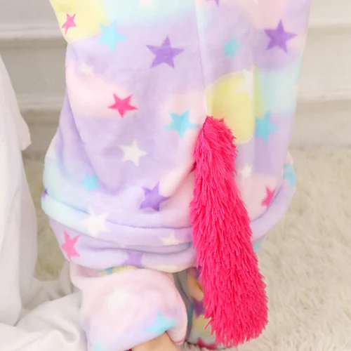 Зимние пижамы кигуруми для девочек и мальчиков; Пижама с рисунком единорога из мультфильма «животные»; теплый комбинезон из кораллового флиса; детские пижамы - Цвет: star