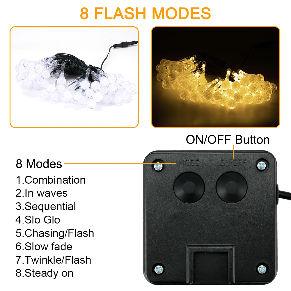 LED Solar Waterproof IP65 8 Mode 10mLED String Lights Holiday Outdoor LED Lights With Christmas Party Wedding Decoration