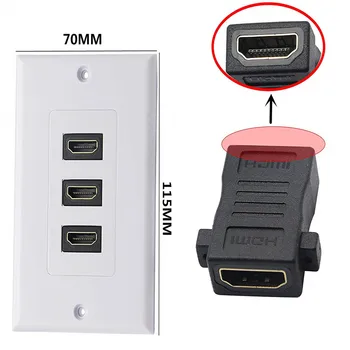 

Dual HDMI Female 3Port AV Audio Video Wall Plate Panel Outlet HD 1080p Coupler Multi-port HDMI American panel wall insert 115*75
