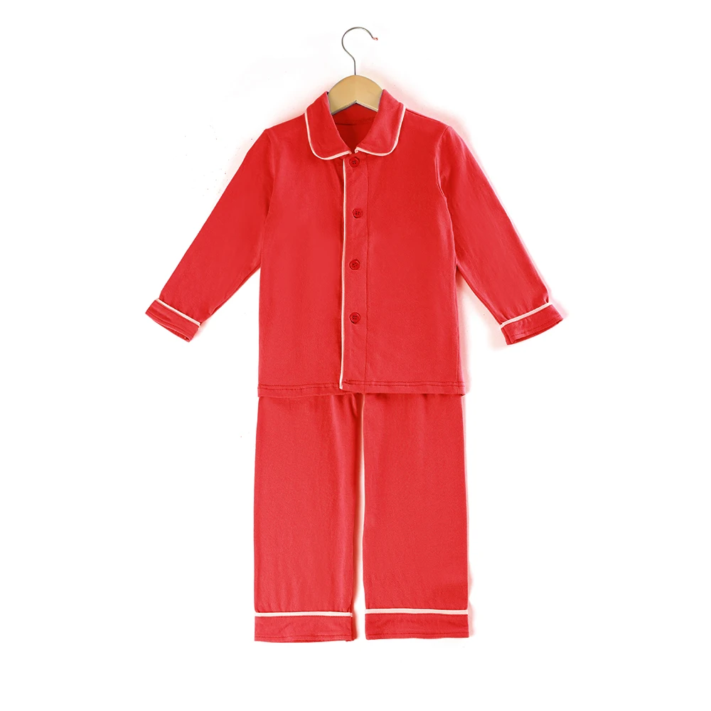 red boy Детские пижамы; комплект из 2 предметов; хлопковая одежда с длинными рукавами на пуговицах для мальчиков и девочек; одежда для сна; домашняя одежда - Color: red boy