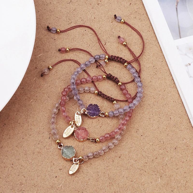 Natural Crystals Chakras Beads Bracelet Irregular Cross Section Weaving Rope Bracelets Jewelry For Women Meditation Jewelry Gift
