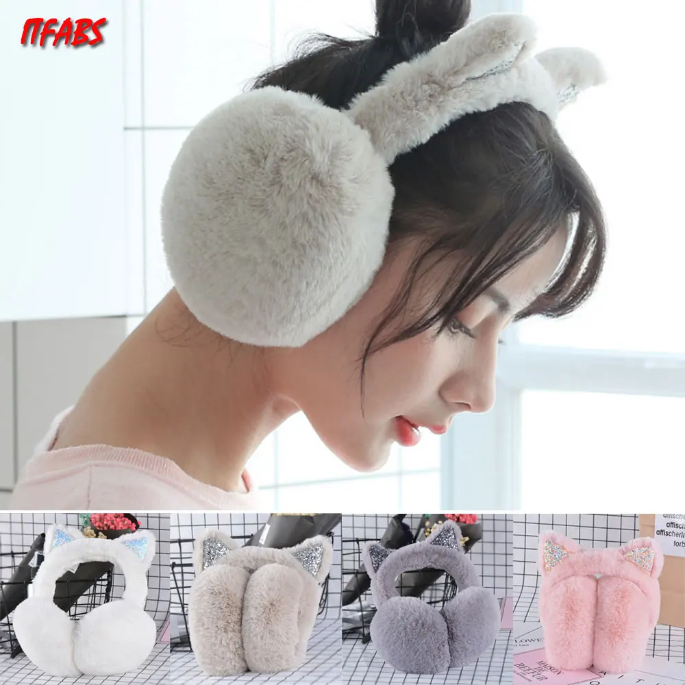Бренд для женщин Девушка Kawaii Плюшевые Теплые Наушники кошка мех зима теплая Женская защита для ушей милый искусственный мягкий пушистый наушник